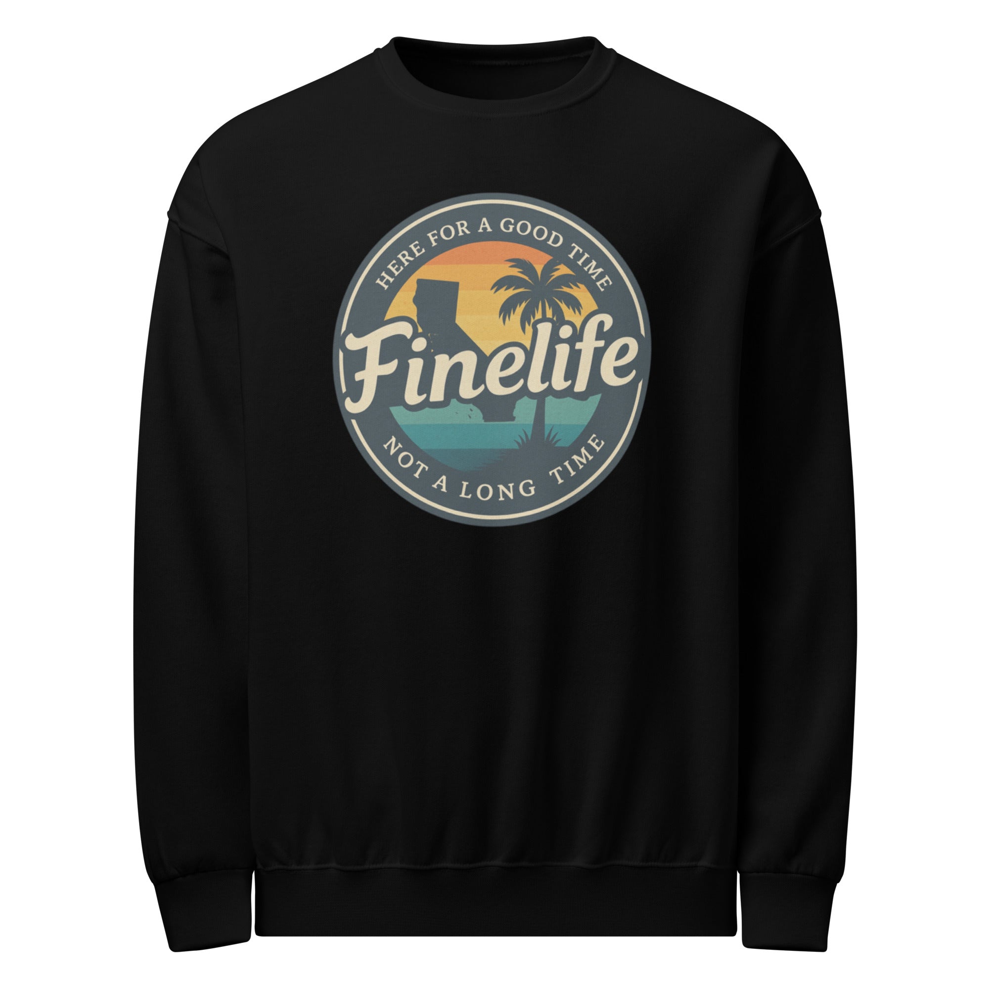 Beach Vibes crew neck sweatshirt front view
Finelife summer graphic pullover
Lake life lifestyle sweatshirt
Casual beach-inspired crew neck