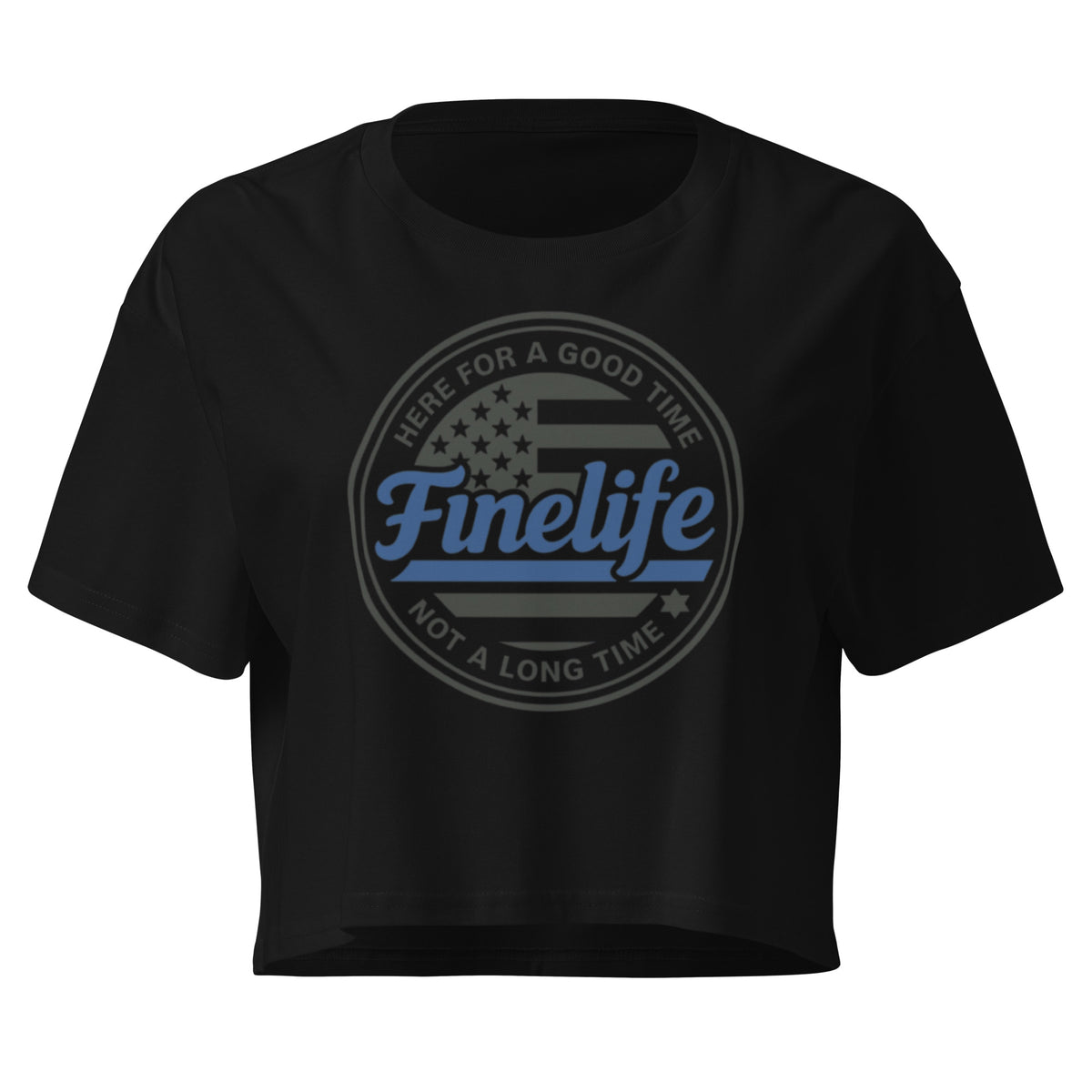 Blue Lives Matter ladies crop top front view
Women’s patriotic lifestyle crop tee
Finelife blue lives matter crop top