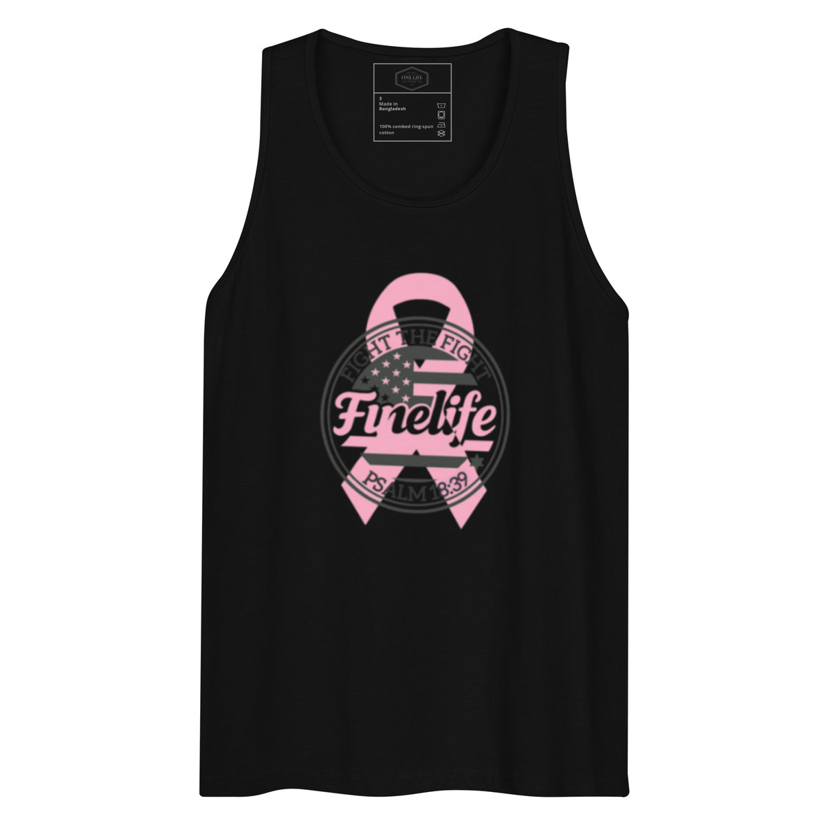 Breast Cancer Awareness men’s tank top front view
Finelife men’s support graphic tank
Men’s breast cancer awareness apparel
Casual awareness lifestyle tank top