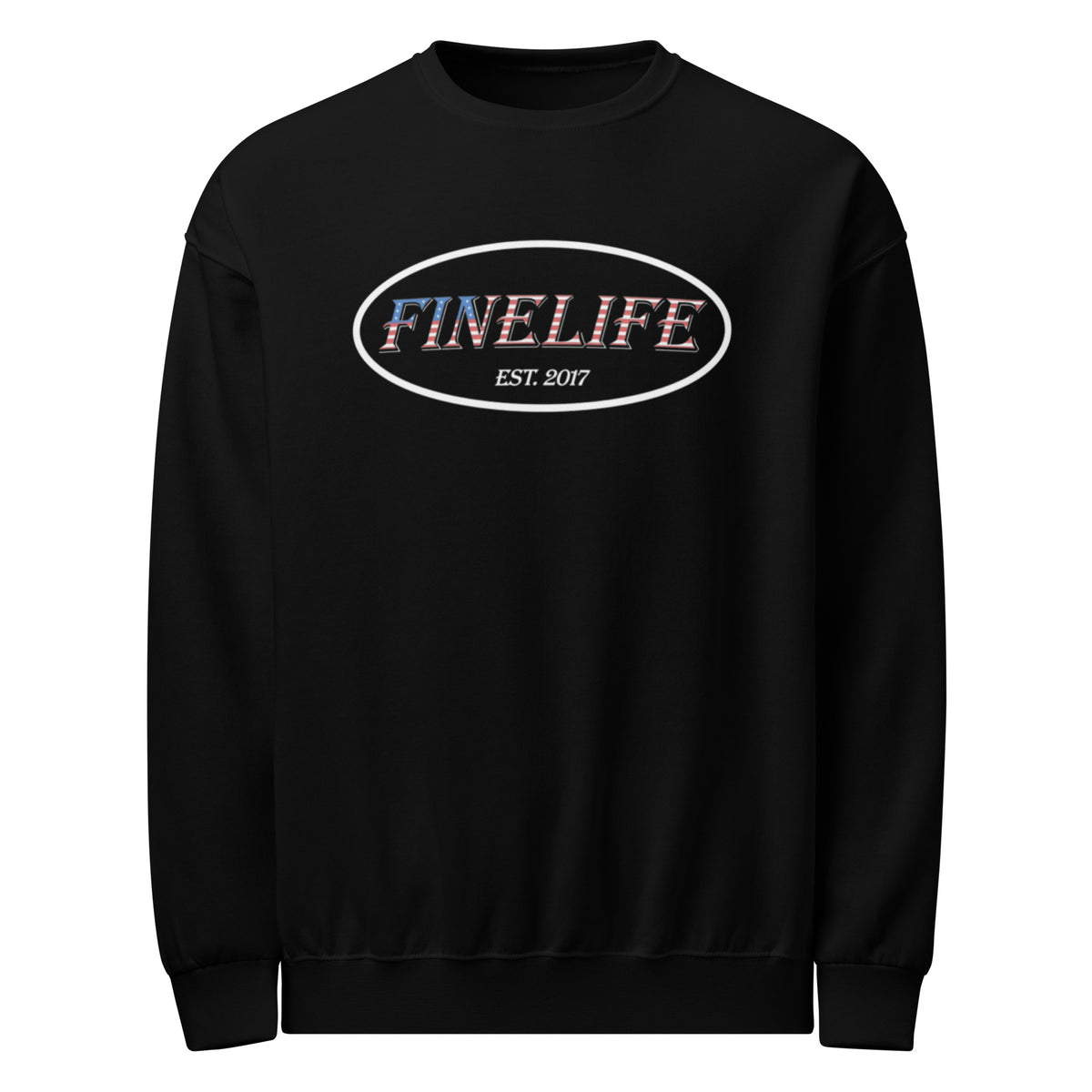 Patriot crew neck sweatshirt front view
Finelife patriotic graphic pullover
Rugged American lifestyle sweatshirt
Casual patriotic crew neck