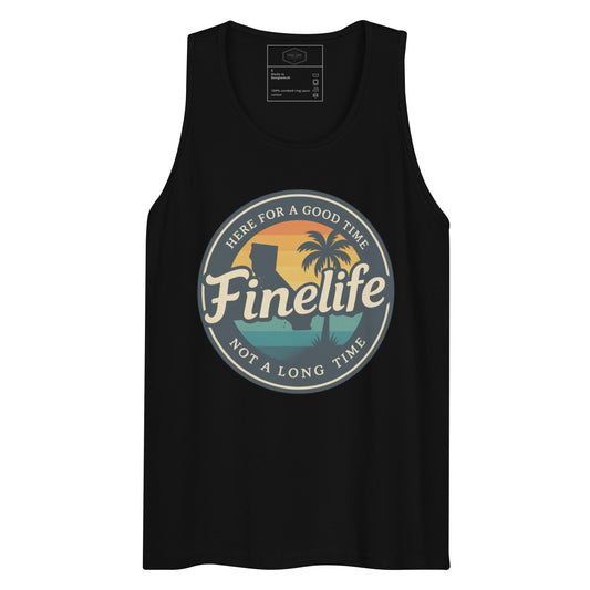 Beach Vibes men’s tank top front view
Finelife men’s summer graphic tank
Men’s beach lifestyle tank top
Casual lake day summer tank