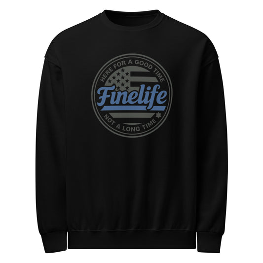 Blue Lives Matter crew neck sweatshirt front view
Finelife patriotic graphic pullover
Supporting law enforcement sweatshirt
Rugged patriotic crew neck
Police support lifestyle apparel