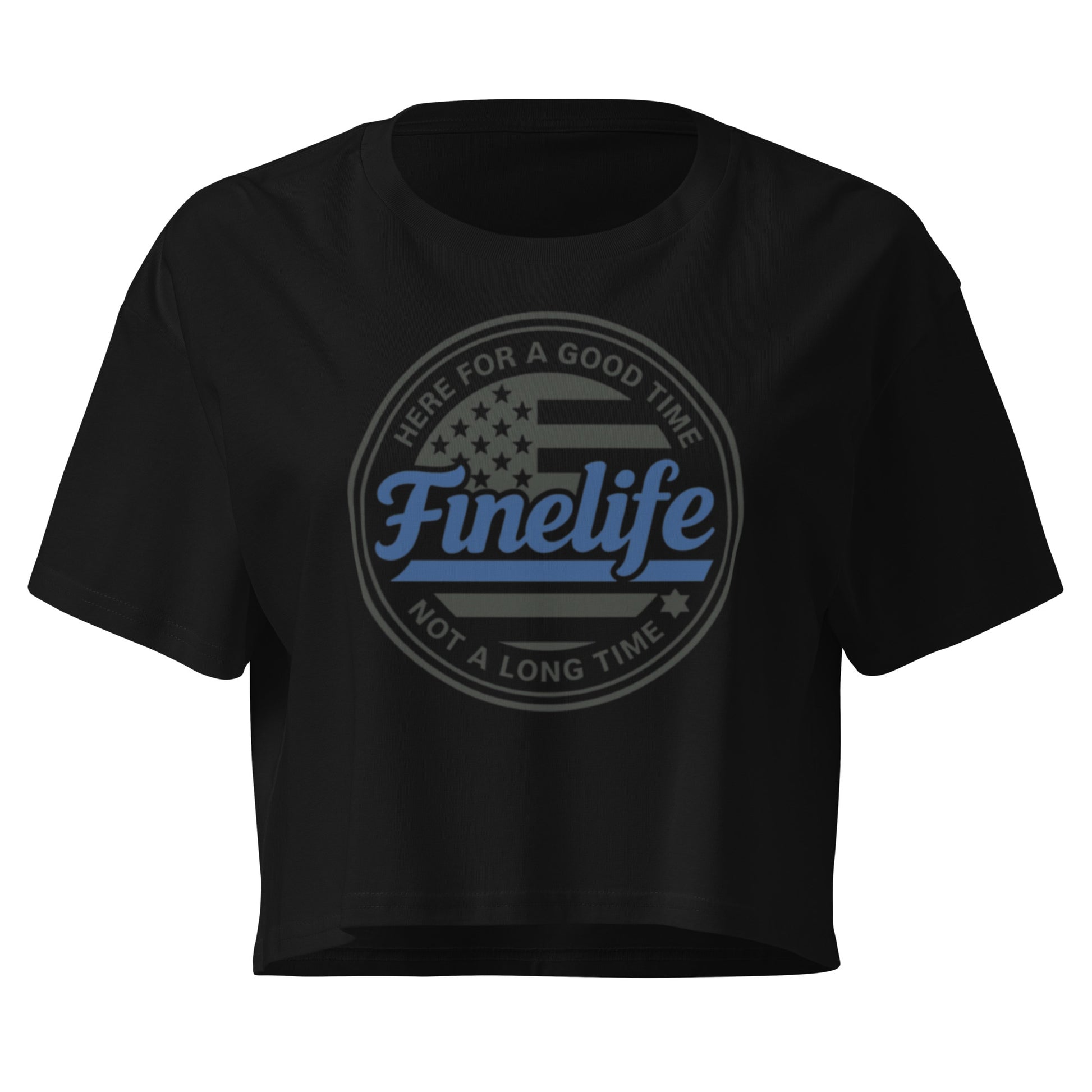 Blue Lives Matter ladies crop top front view
Women’s patriotic lifestyle crop tee
Finelife blue lives matter crop top
