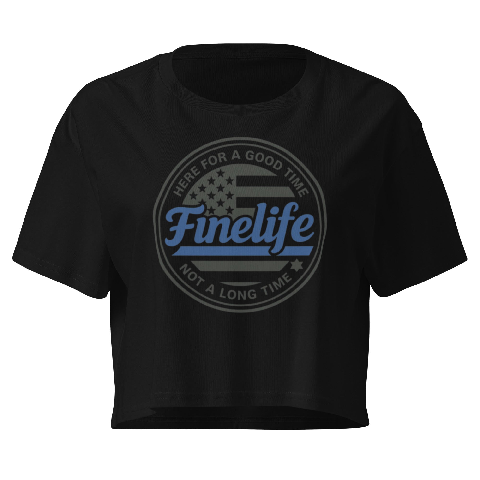 Blue Lives Matter ladies crop top front view
Women’s patriotic lifestyle crop tee
Finelife blue lives matter crop top

