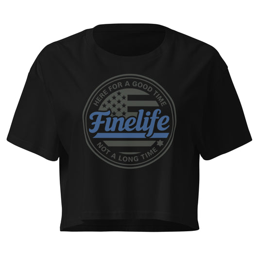 Blue Lives Matter ladies crop top front view
Women’s patriotic lifestyle crop tee
Finelife blue lives matter crop top
