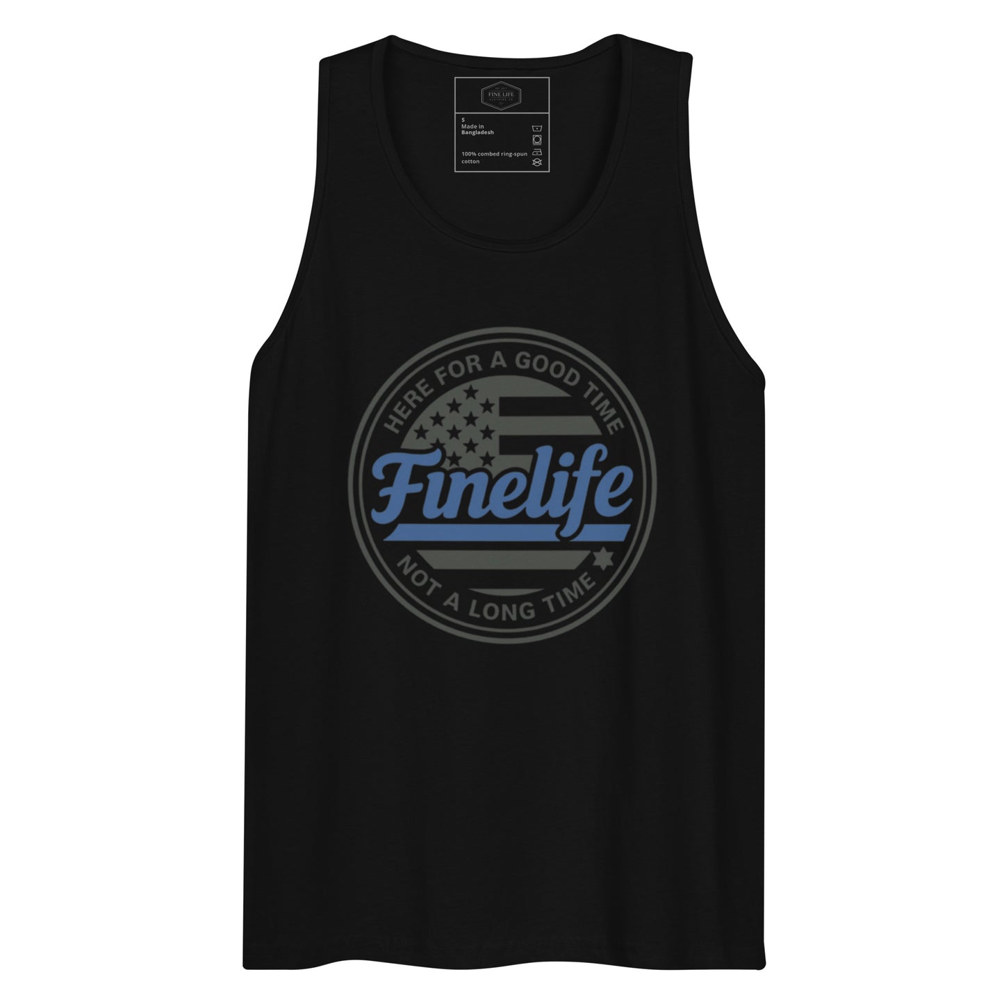 Blue Lives Matter men’s tank top front view
Finelife patriotic men’s graphic tank
Supporting law enforcement tank top
Men’s rugged patriotic summer tank
Police support apparel tank top
