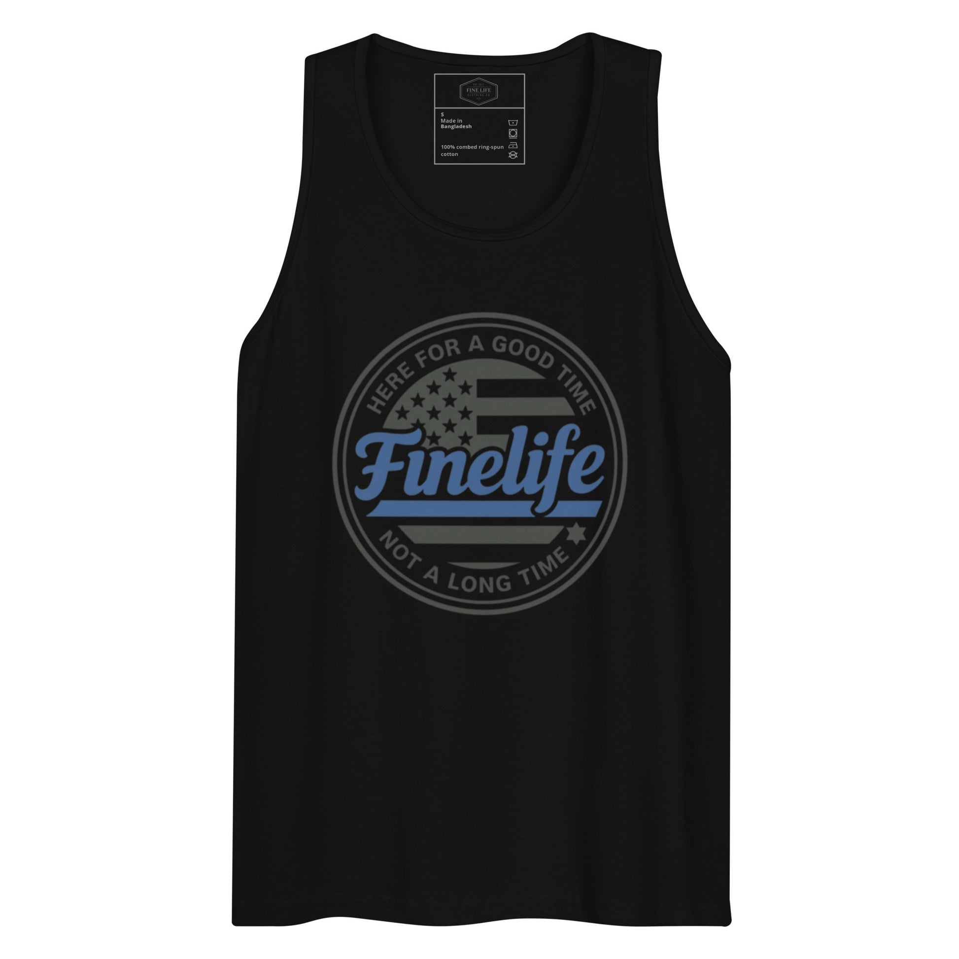 Blue Lives Matter men’s tank top front view
Finelife patriotic men’s graphic tank
Supporting law enforcement tank top
Men’s rugged patriotic summer tank
Police support apparel tank top