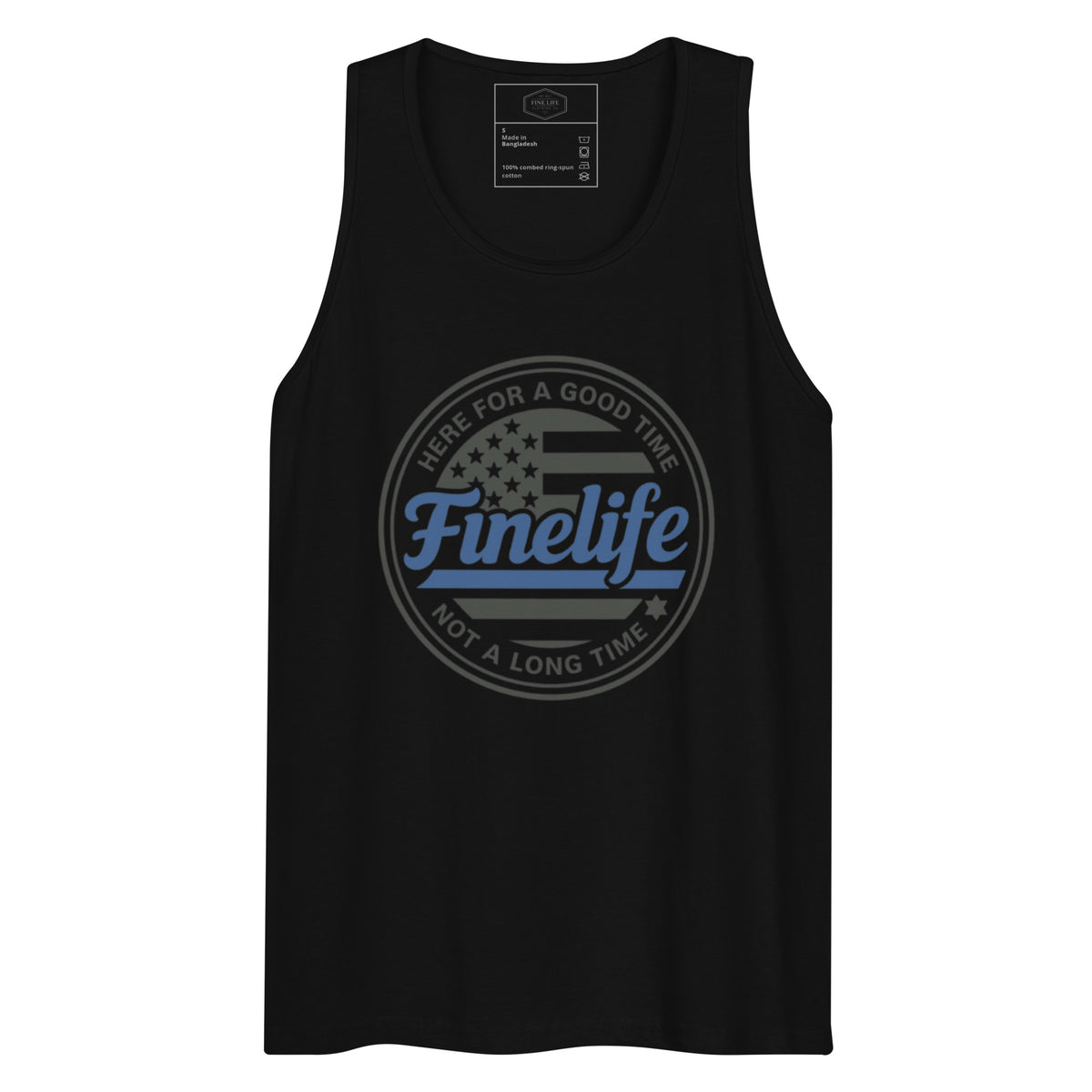 Blue Lives Matter men’s tank top front view
Finelife patriotic men’s graphic tank
Supporting law enforcement tank top
Men’s rugged patriotic summer tank
Police support apparel tank top