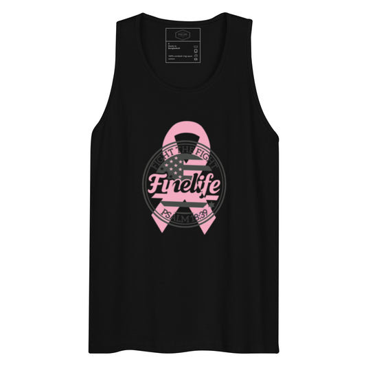 Breast Cancer Awareness men’s tank top front view
Finelife men’s support graphic tank
Men’s breast cancer awareness apparel
Casual awareness lifestyle tank top
