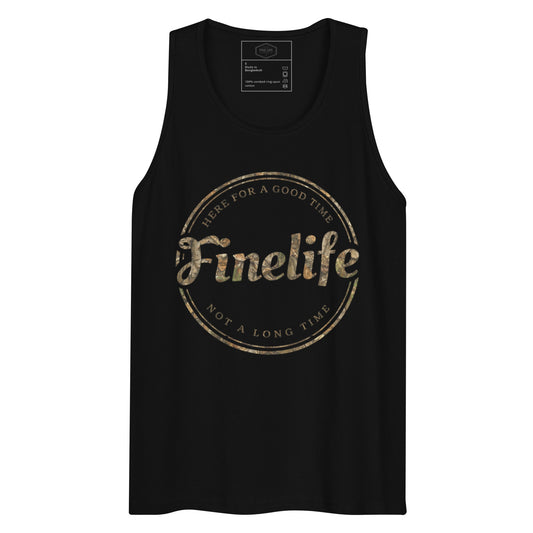 Camo Good Time men’s tank top front view
Finelife men’s camo graphic tank
Men’s rugged outdoor lifestyle tank
Casual camo summer tank top