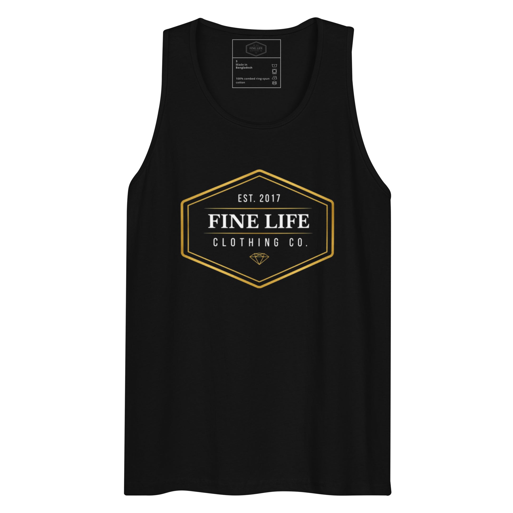 Gold Diamond men’s tank top front view
Finelife men’s graphic lifestyle tank
Men’s rugged outdoor tank top
Casual gold diamond summer tank