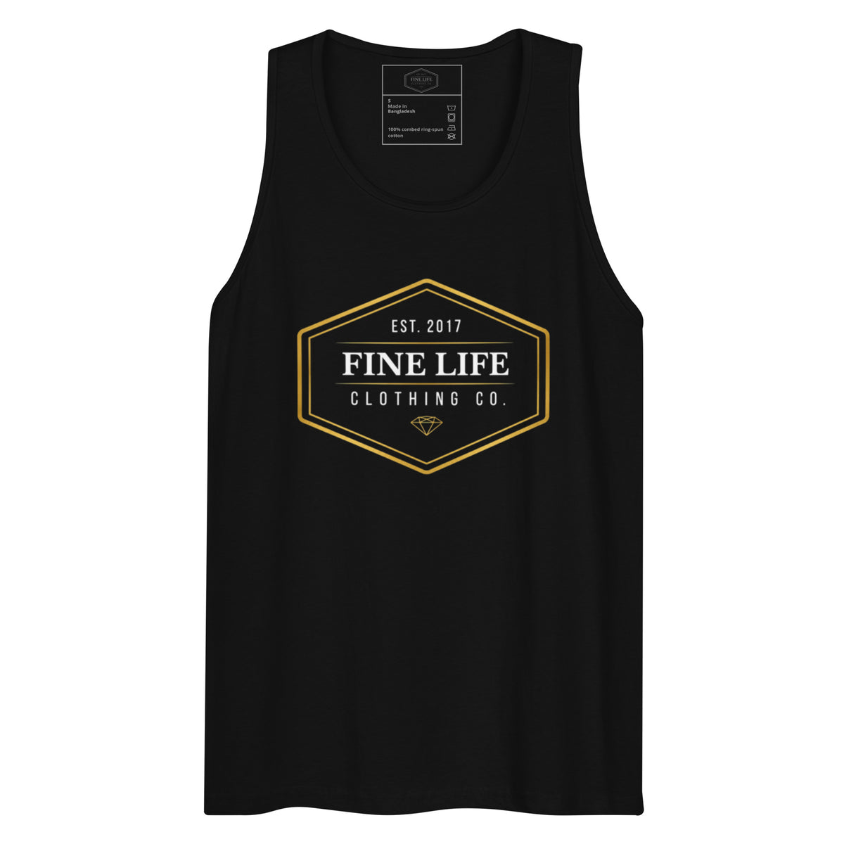 Gold Diamond men’s tank top front view
Finelife men’s graphic lifestyle tank
Men’s rugged outdoor tank top
Casual gold diamond summer tank