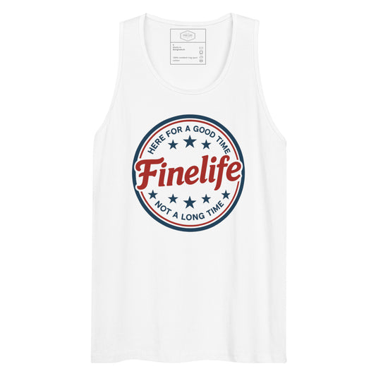 Independence Day men’s tank top front view
Finelife patriotic men’s graphic tank
Men’s American lifestyle tank top
Rugged patriotic summer tank