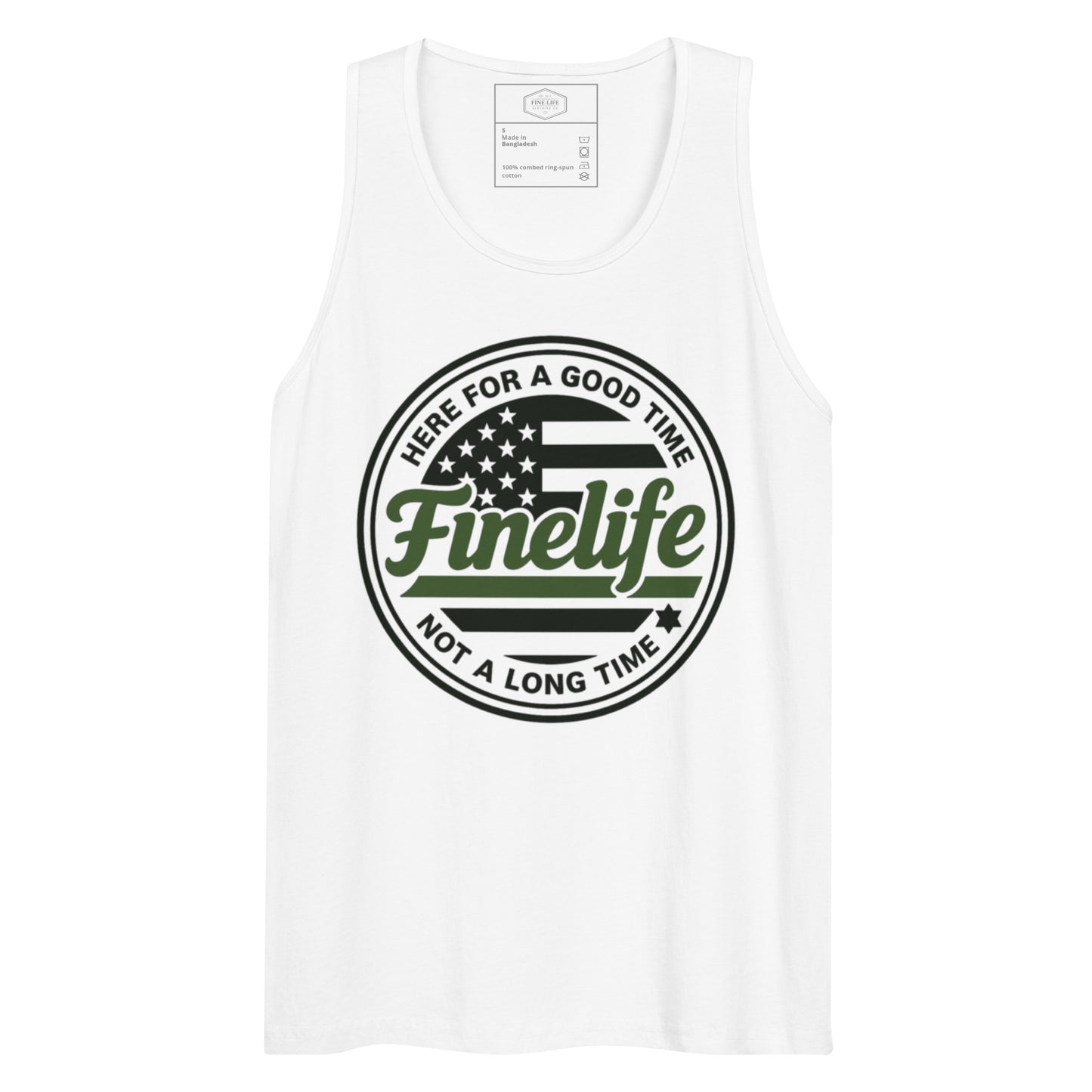 Military Lives Matter men’s tank top front view
Finelife patriotic men’s graphic tank
Supporting our U.S. military tank top
Men’s rugged patriotic summer tank
