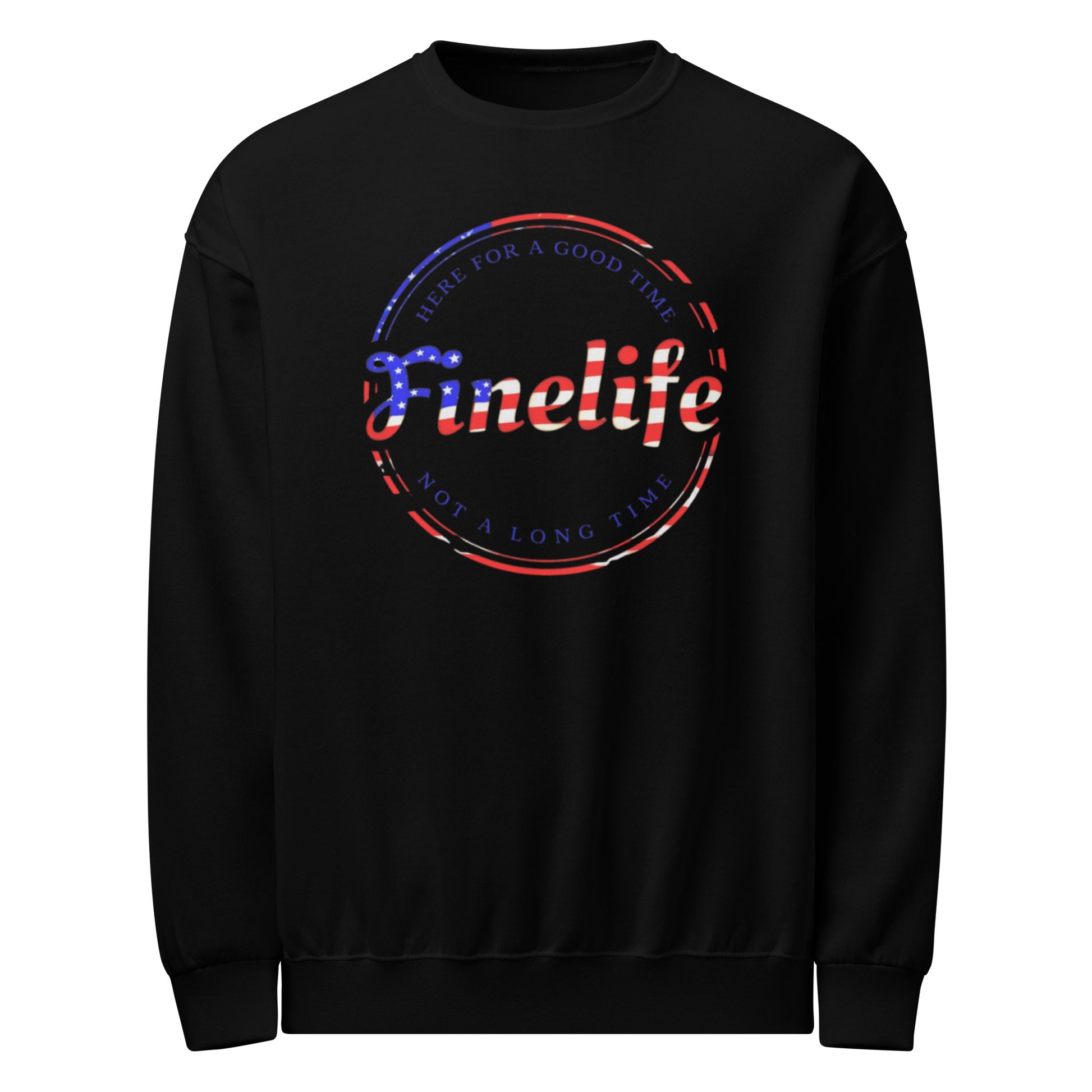 Patriot Good Time crew neck sweatshirt front view
Finelife patriotic graphic pullover
Rugged American lifestyle sweatshirt
Casual patriotic crew neck