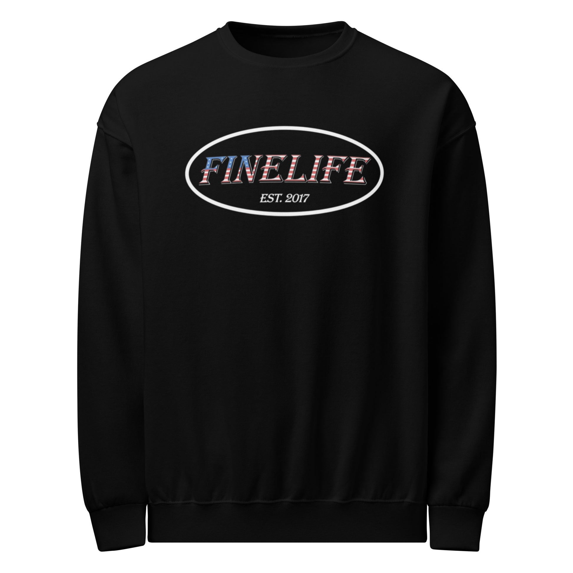 Patriot crew neck sweatshirt front view
Finelife patriotic graphic pullover
Rugged American lifestyle sweatshirt
Casual patriotic crew neck