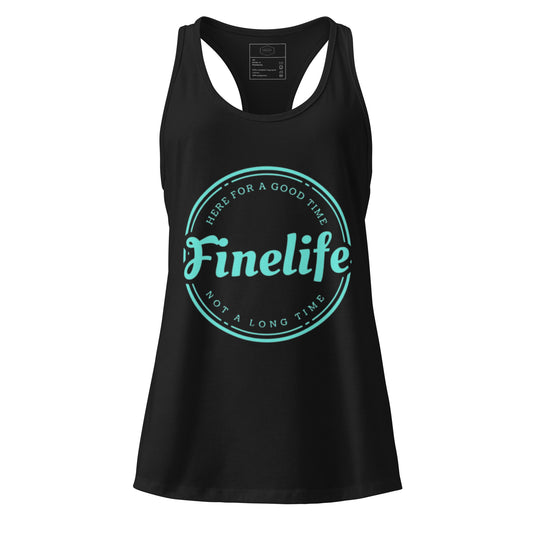 Teal Good Time ladies tank top front view
Finelife women’s lifestyle tank top
Women’s summer outdoor tank top
Casual teal tank top everyday wear