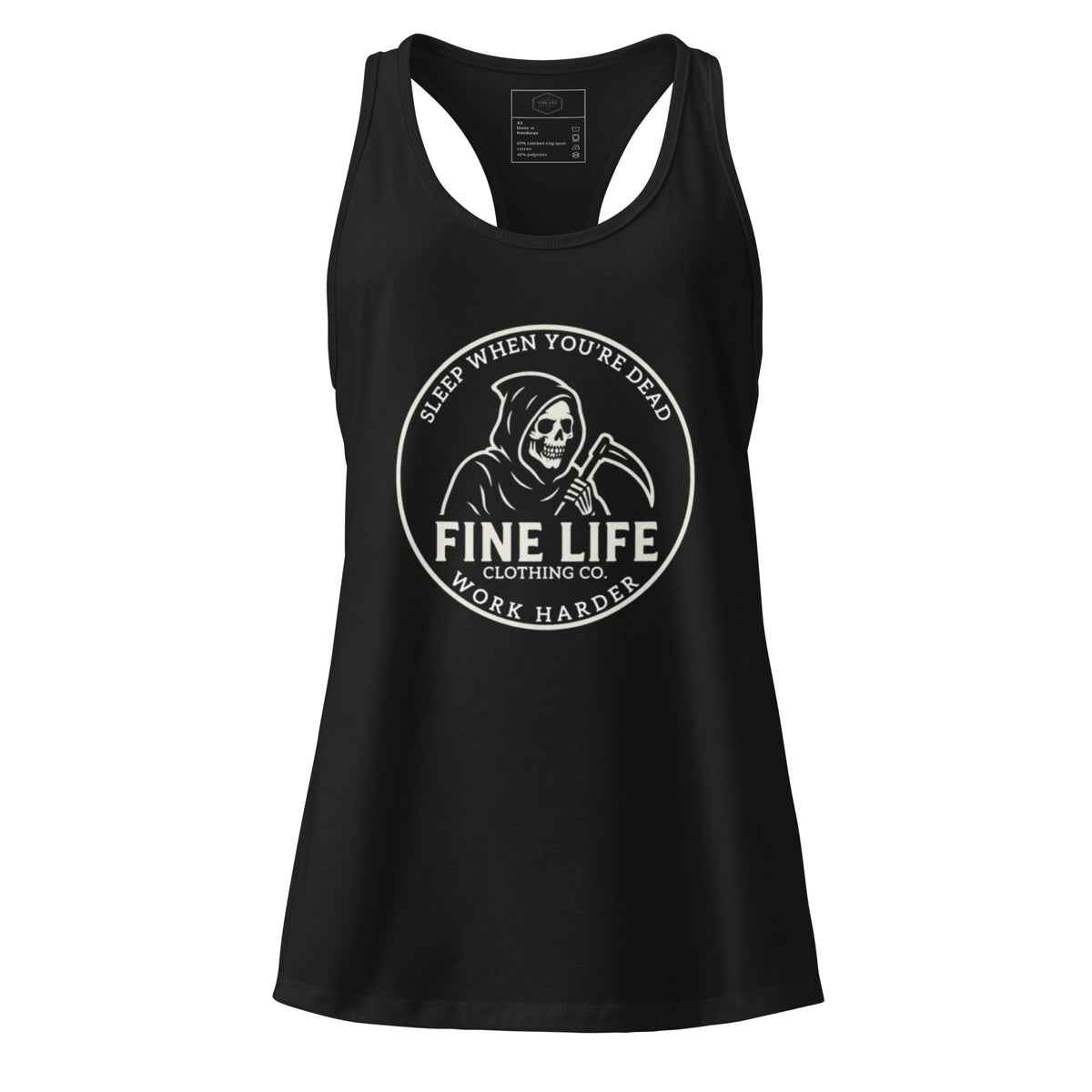 Work Harder ladies tank top front view
Finelife women’s graphic workout tank
Women’s rugged active lifestyle tank
Casual gym tank top everyday wear
