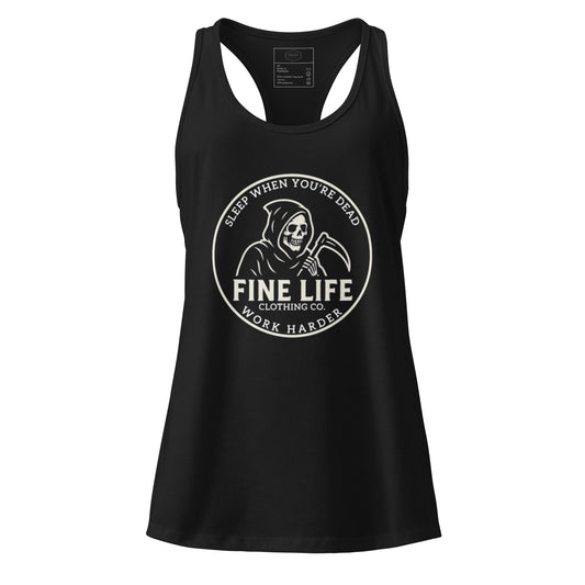 Work Harder ladies tank top front view
Finelife women’s graphic workout tank
Women’s rugged active lifestyle tank
Casual gym tank top everyday wear