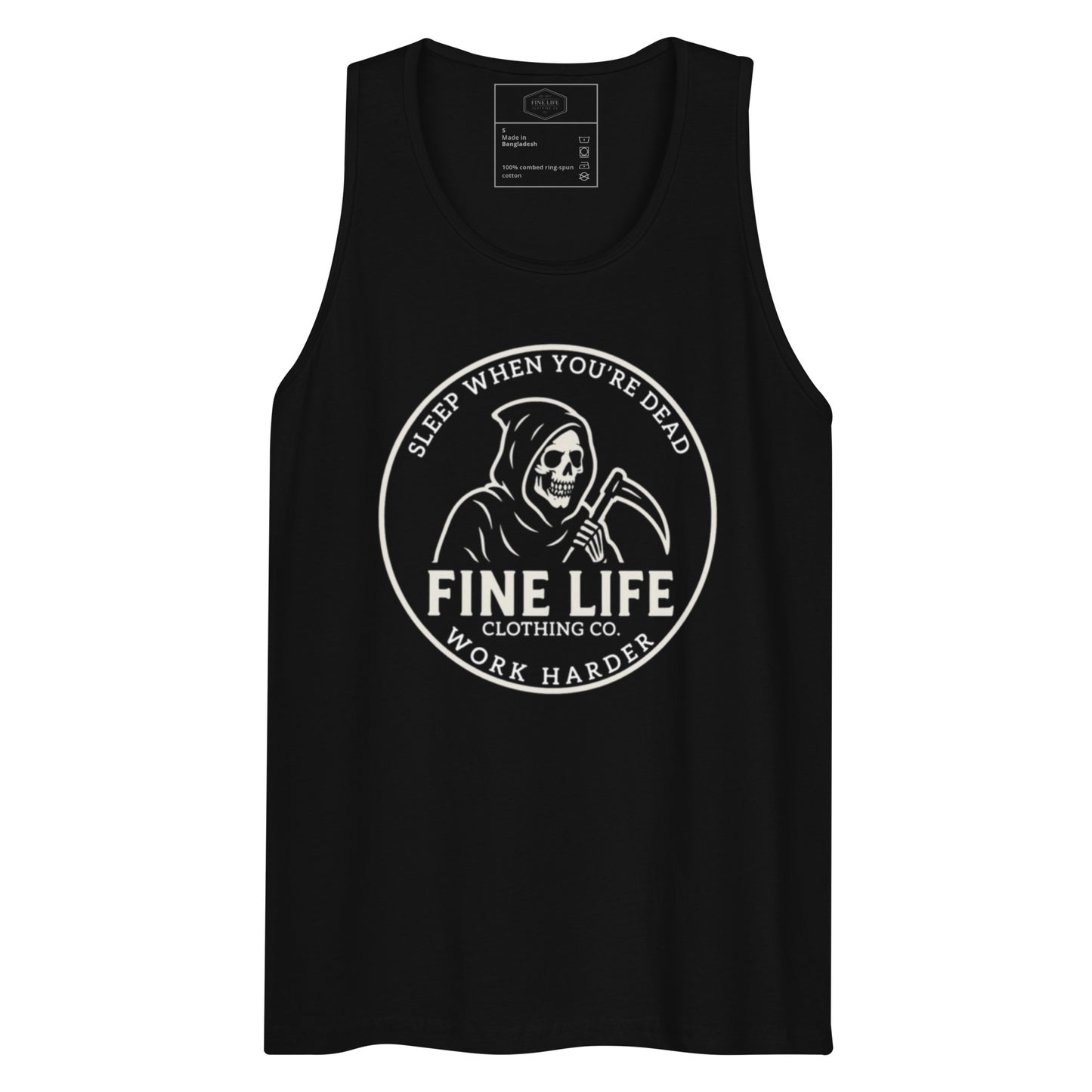 Work Harder men’s tank top front view
Finelife men’s graphic workout tank
Men’s rugged lifestyle tank top
Casual gym tank top everyday wear