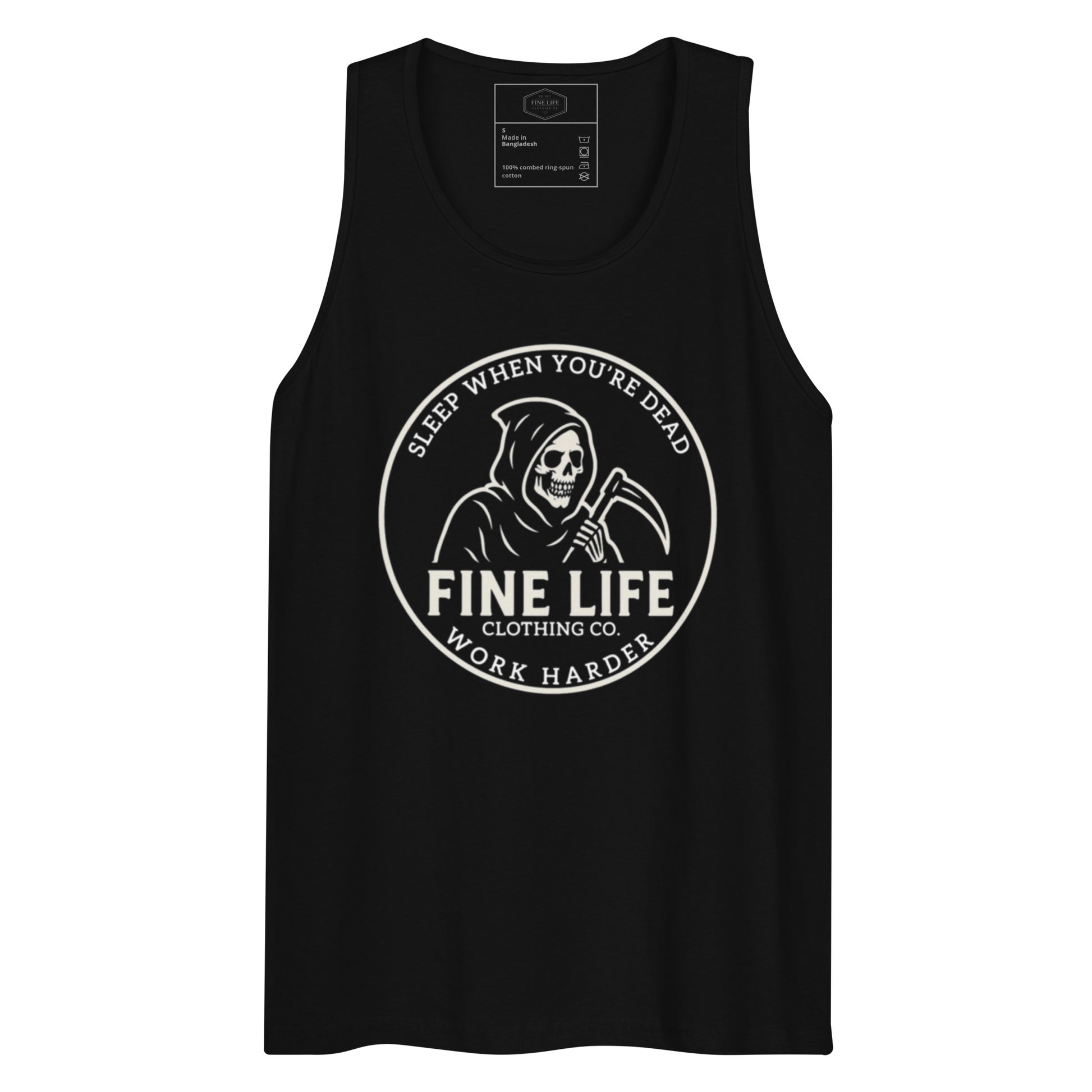 Work Harder men’s tank top front view
Finelife men’s graphic workout tank
Men’s rugged lifestyle tank top
Casual gym tank top everyday wear