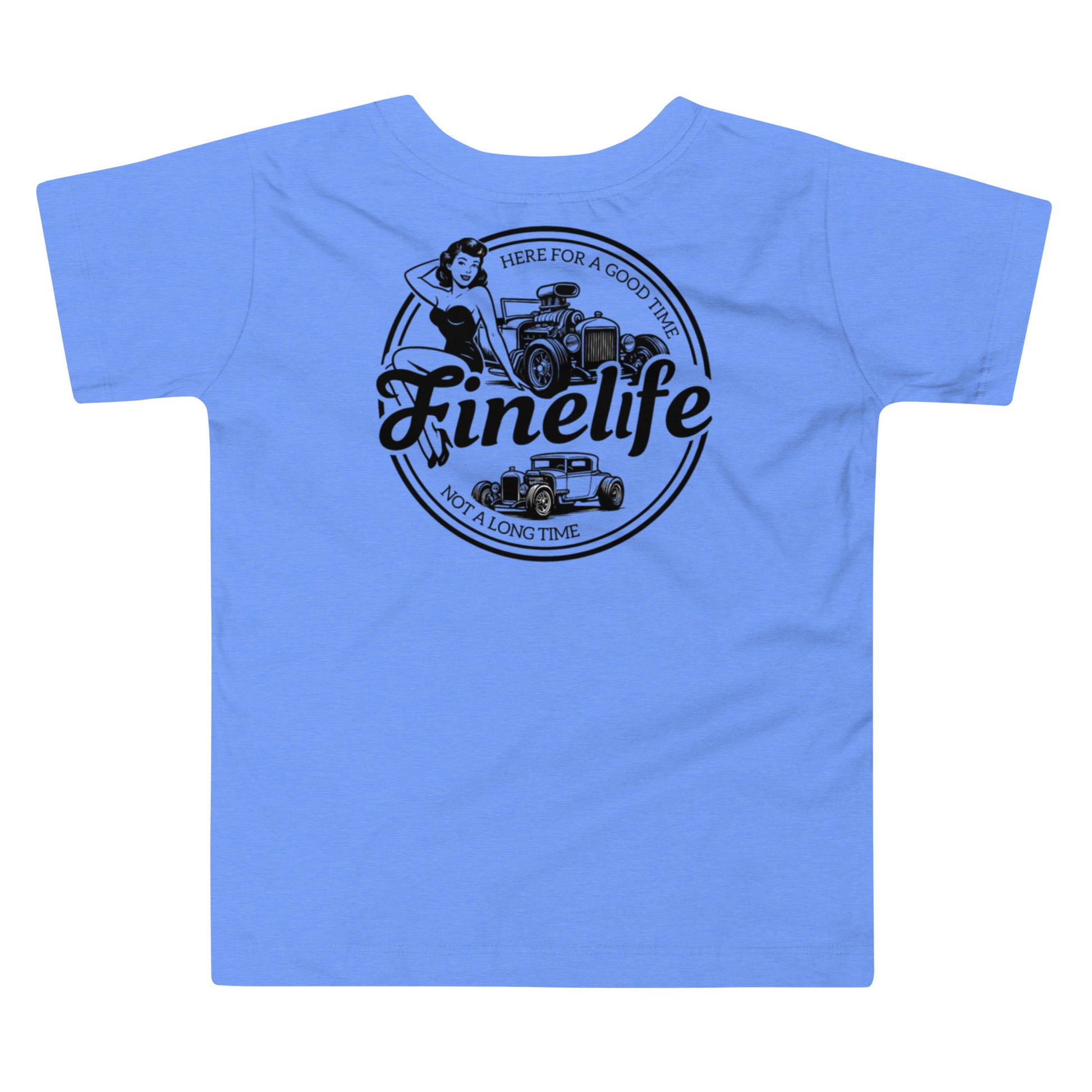Pin Up toddler t-shirt front view
Finelife toddler vintage graphic tee
Kids car show lifestyle shirt
Toddler garage day t-shirt