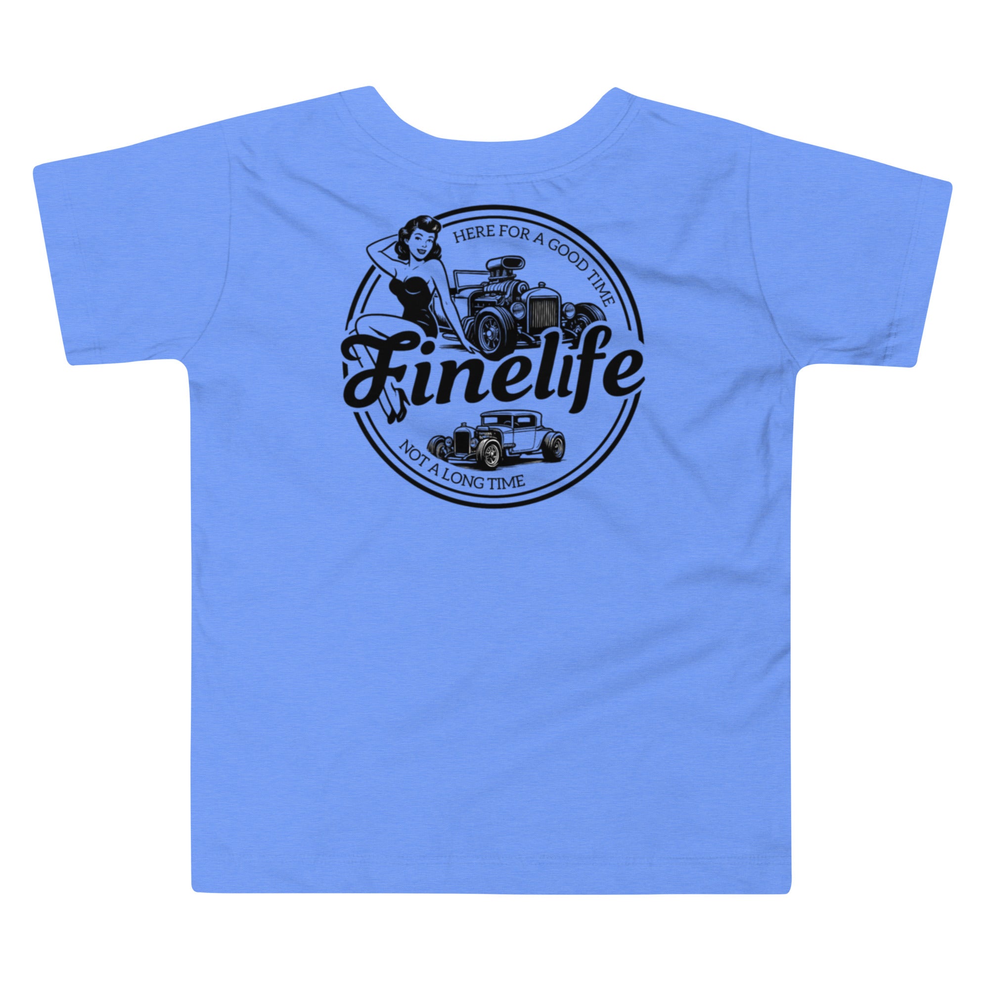 Pin Up toddler t-shirt front view
Finelife toddler vintage graphic tee
Kids car show lifestyle shirt
Toddler garage day t-shirt