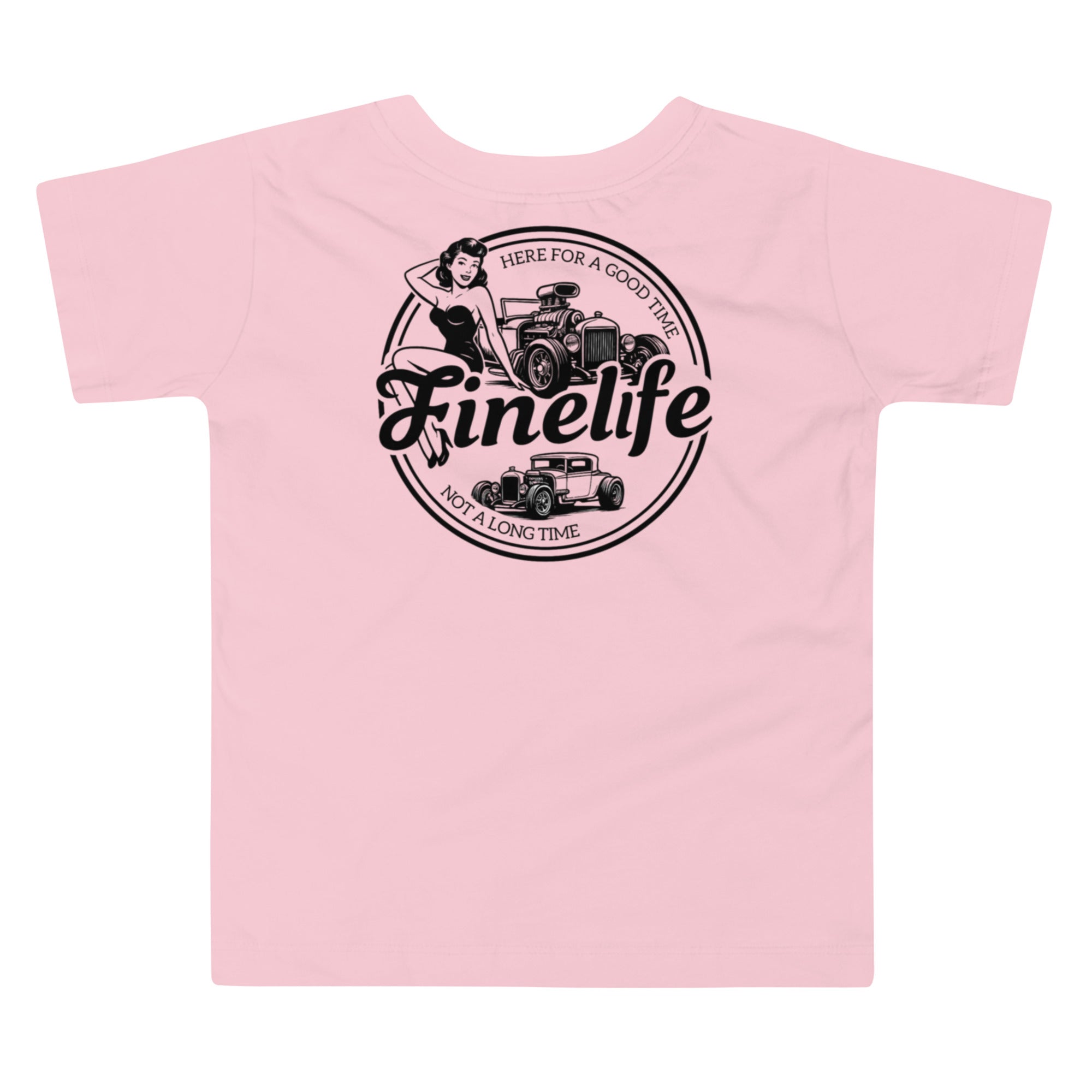 Pin Up toddler t-shirt front view
Finelife toddler vintage graphic tee
Kids car show lifestyle shirt
Toddler garage day t-shirt