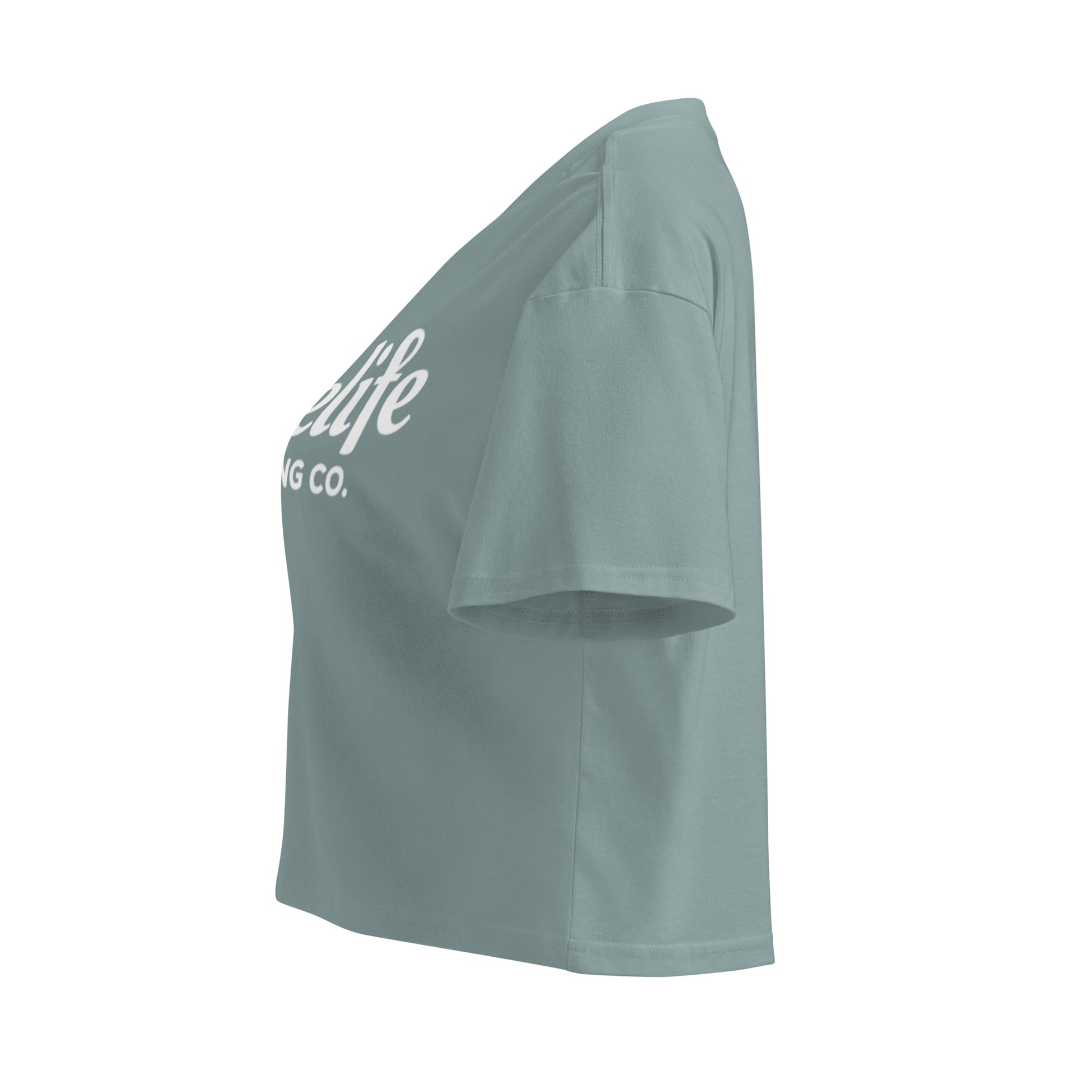 Light blue t-shirt with black text on a white background